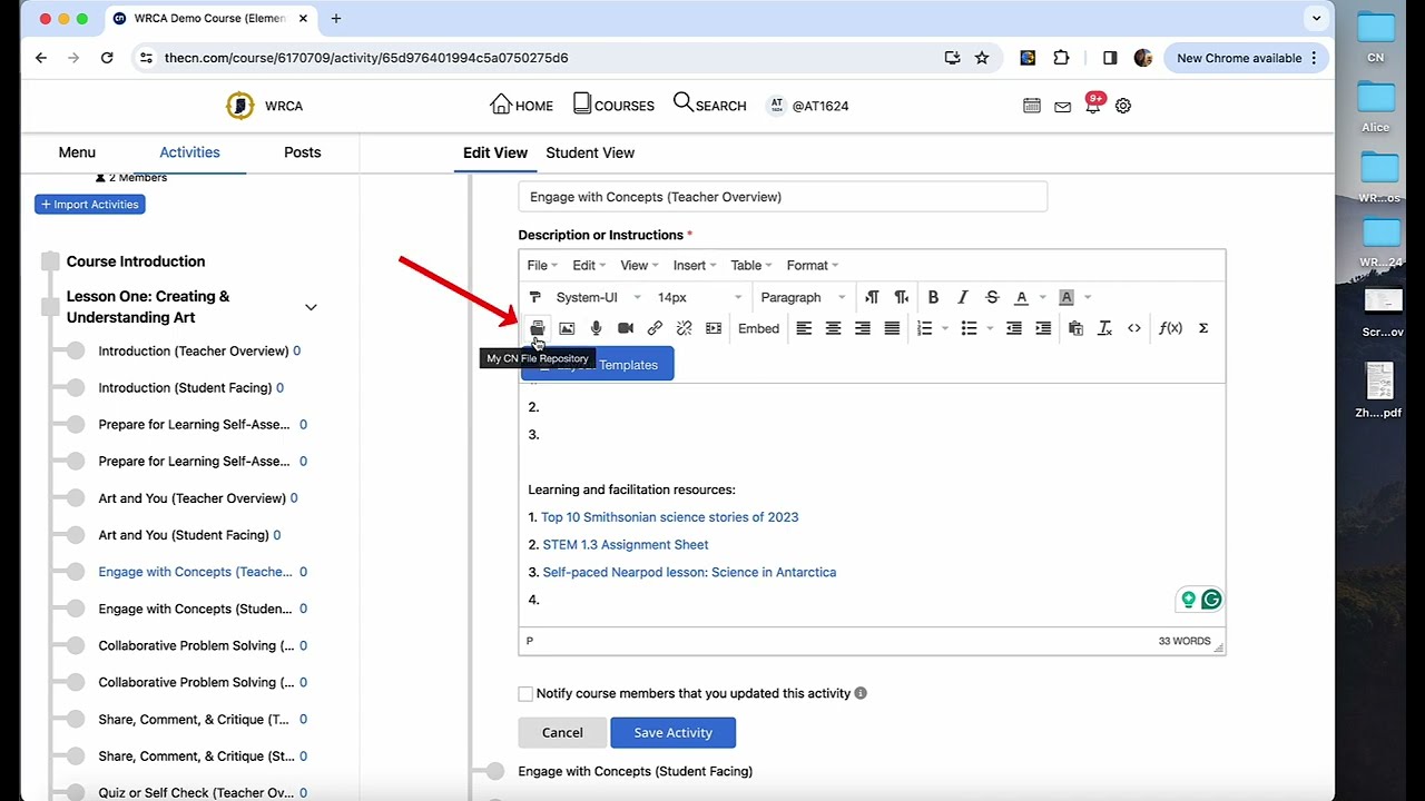 Upload a File in CN Rich Text Editor