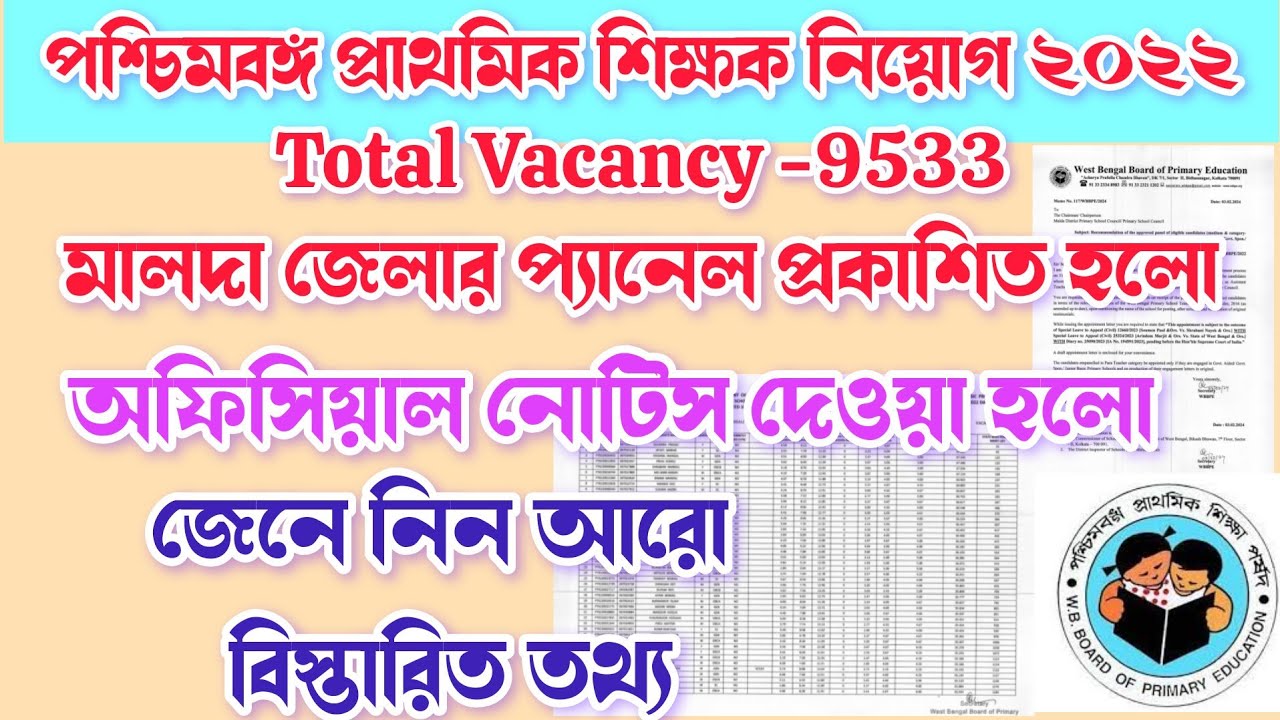 West Bengal Primary Tet Counselling Notice || Malda District Dpsc Panel List and Counselling Notice