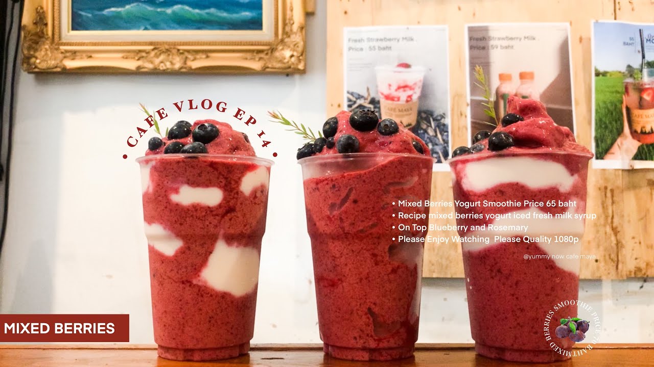 Cafe Vlog | Thailand🫐🍒MIXED BERRIES SMOOTHIE 🍒🫐 #EP14 #cafemayawithgreenspace #คาเฟ่vlog #카페브이로그
