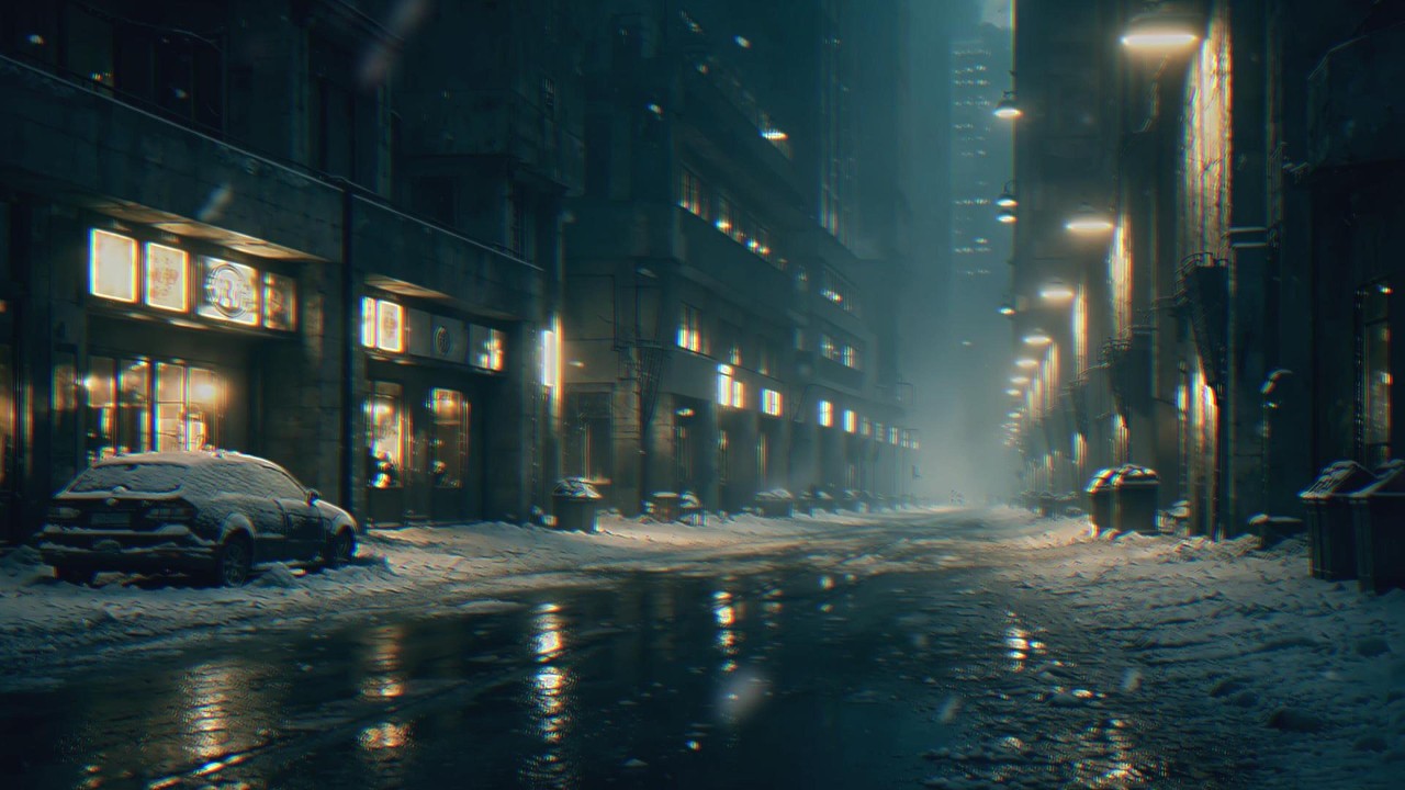 Snow Falling in a Futuristic City | Atmospheric Ambient (0001-D)