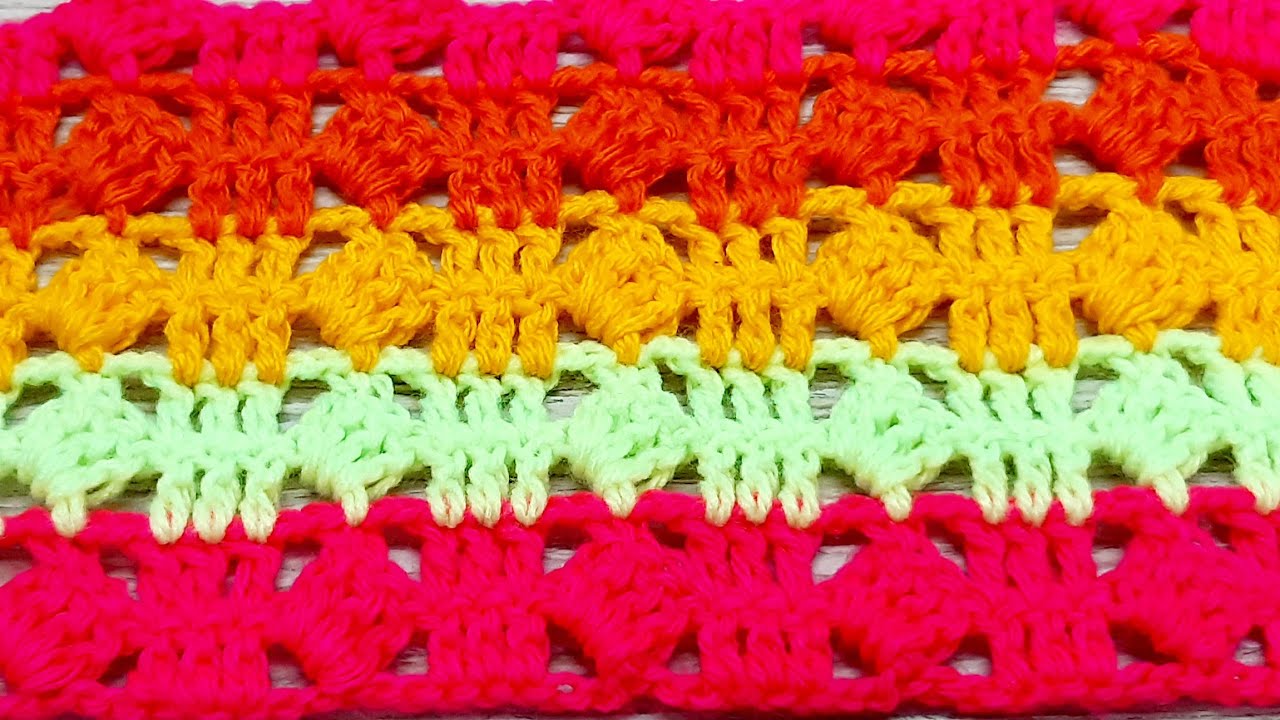 كروشيه غرزة المربعات لعمل بلوفر شال مفرش كوفيه How to Crochet Tilted Square Stitch Pattern