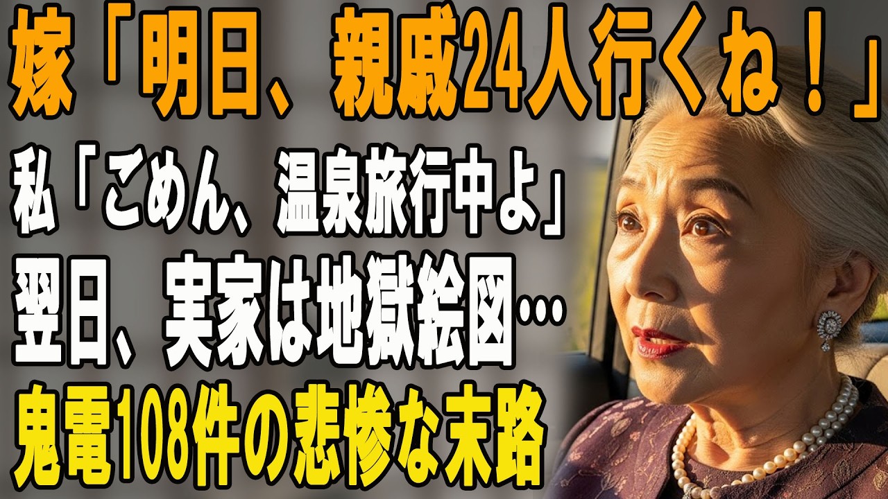 大晦日の深夜「明日親戚24人行くから飯よろしく！」と丸投げする嫁。私「ごめん、今温泉旅行中なの」→翌日、鬼電108件の嵐！無料の家政婦扱いした底辺夫婦の悲惨な末路…【シニアライフ】【60代以上の方へ