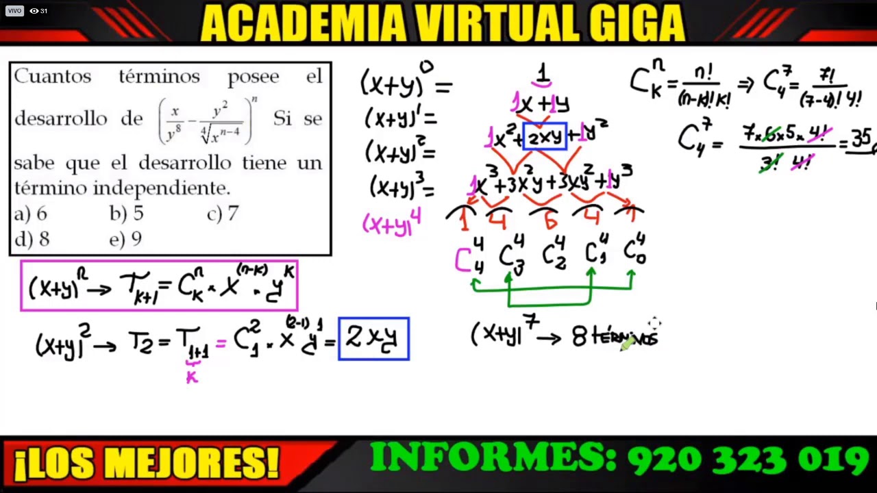 ÁLGEBRA: BINOMIO DE NEWTON-Teoría y Problemas Resueltos [ACADEMIA VIRTUAL GIGA]