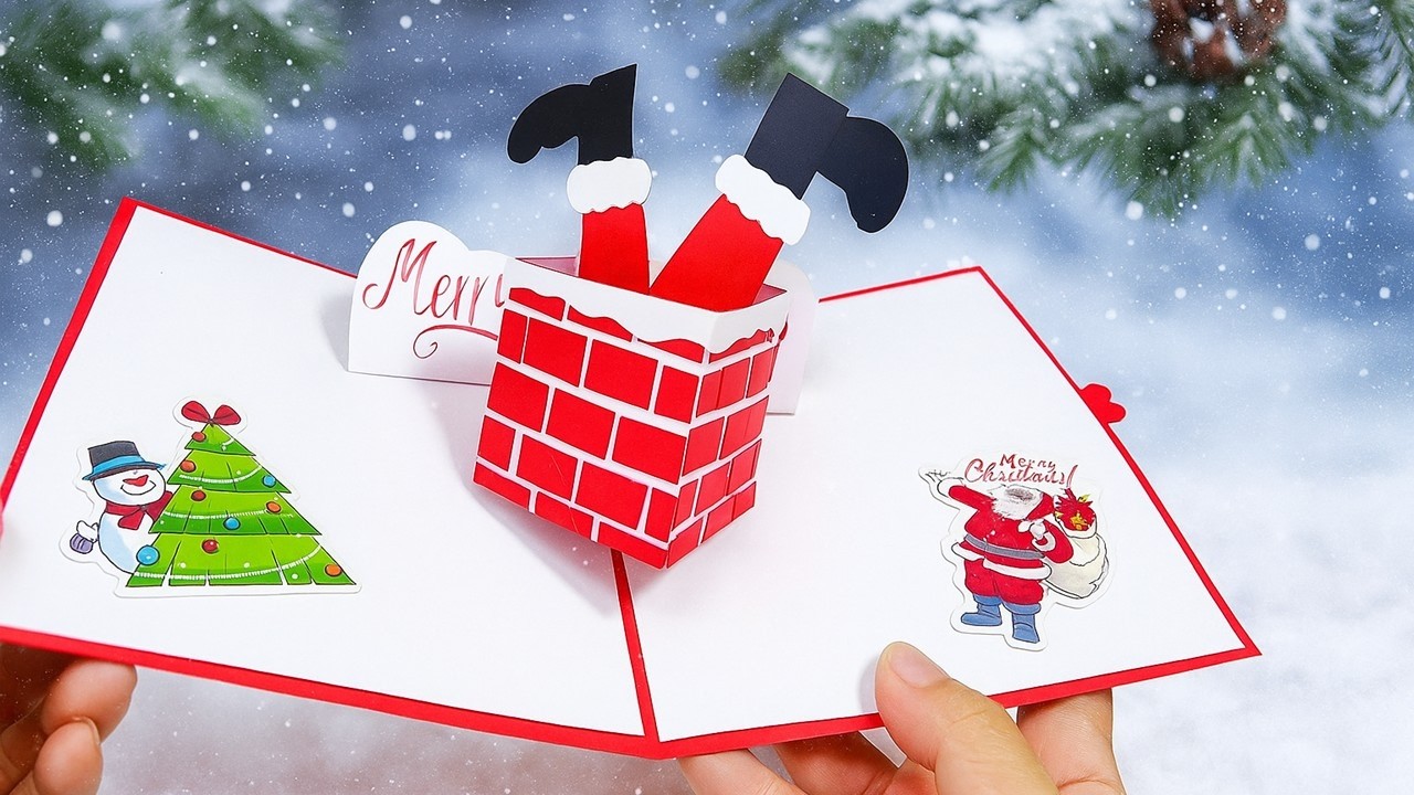 Потрясающая рождественская открытка-раскладушка 🎄 | Простой мастер-класс по созданию открытки Сан...