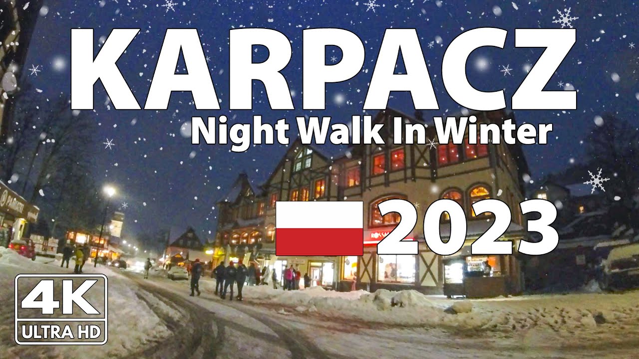 Карпач Польша Ночная Зимняя Прогулка Walking Tour ❄️ 4K с Субтитрами