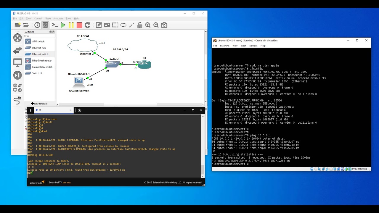 Configuracion AAA usando FreeRadius con GNS3