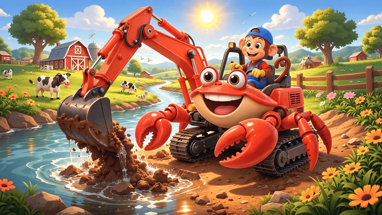 Monkey Uses Crab Excavator to Save Environment | Emergency at Old MacDonald’s Farm! 🚨 | Monkey Funny