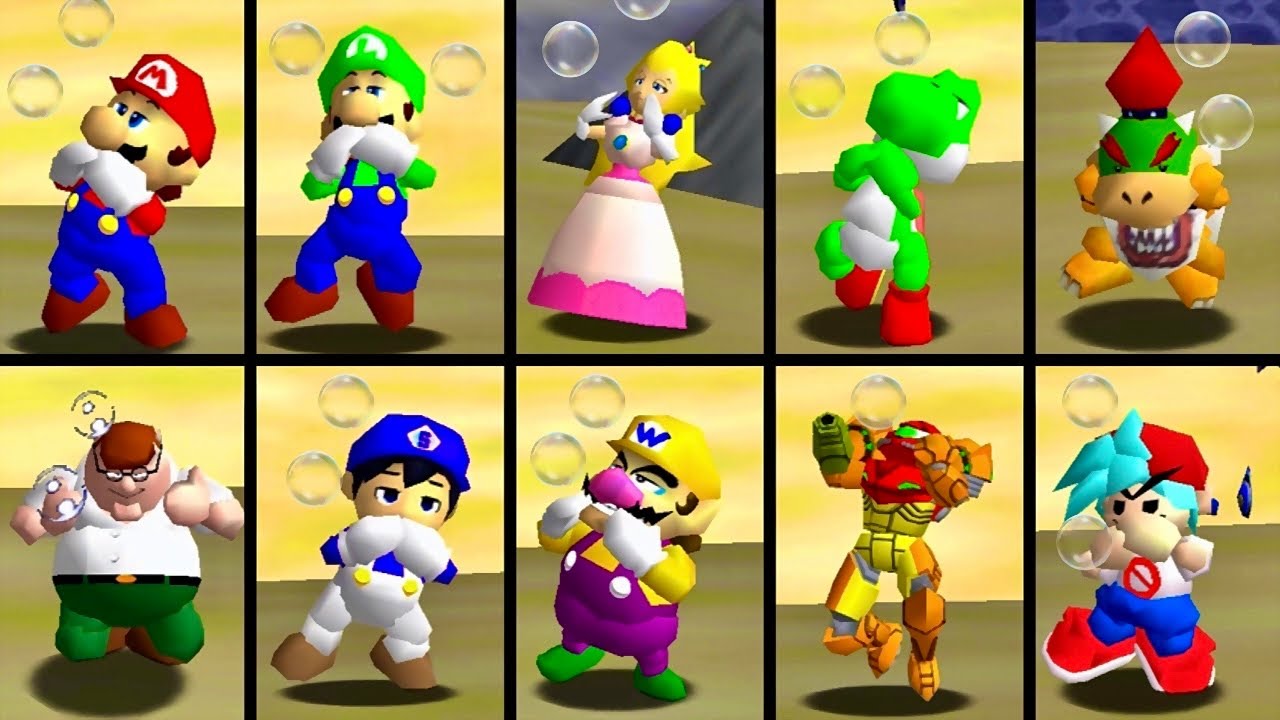 35 Characters Drowning Animations☠️- Super Mario 64 PC Port