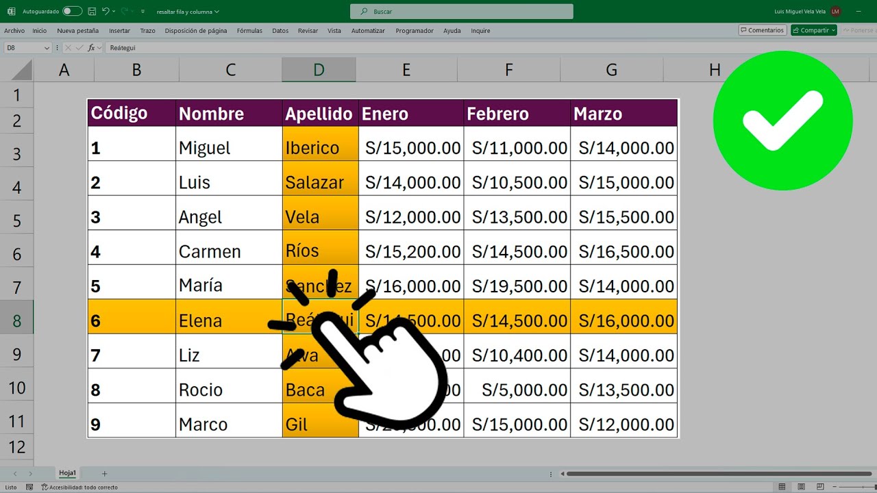 Como resaltar FILAS, COLUMNAS o CELDAS con SOLO un Clic en Excel