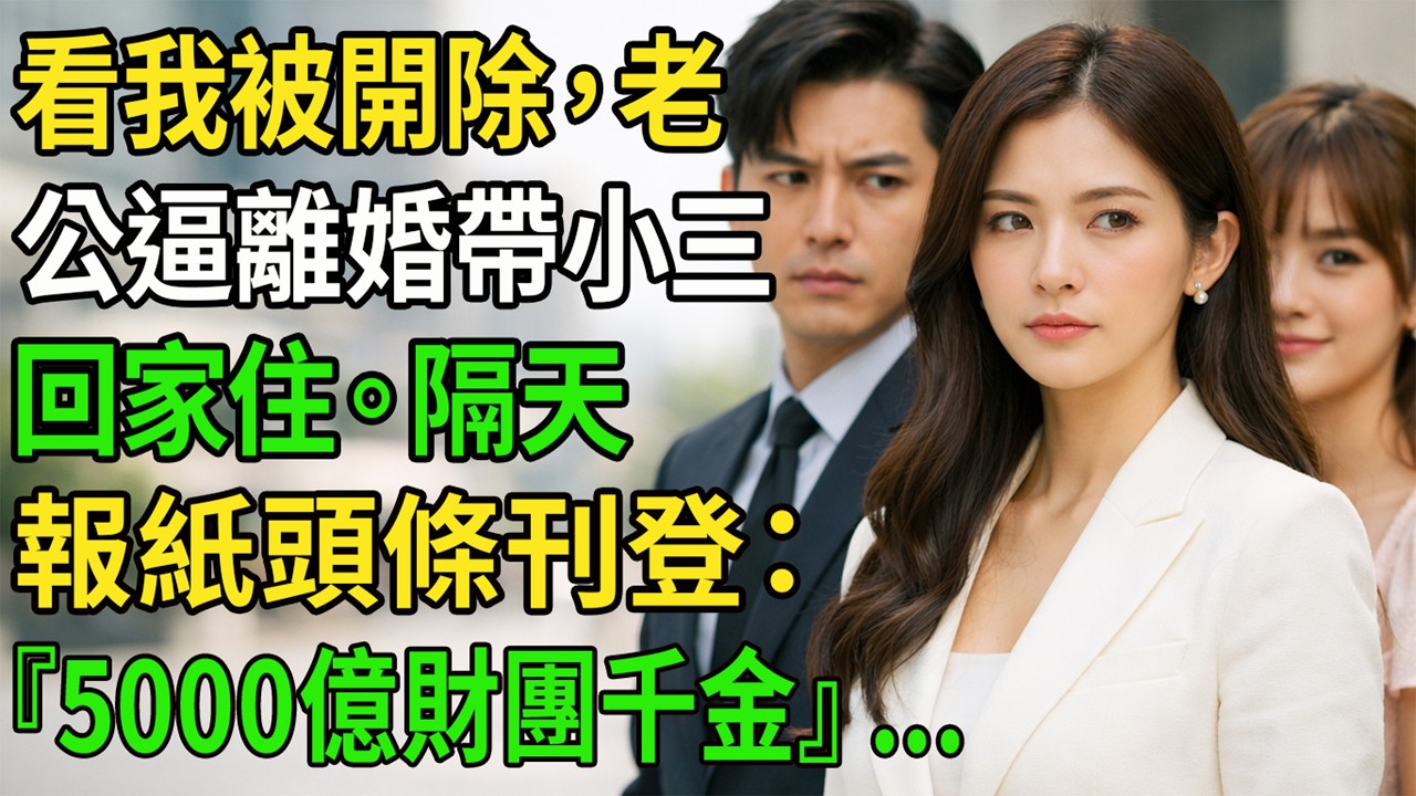 看我被開除，老公逼離婚帶小三回家住。隔天報紙頭條刊登：『5000億財團千金』...