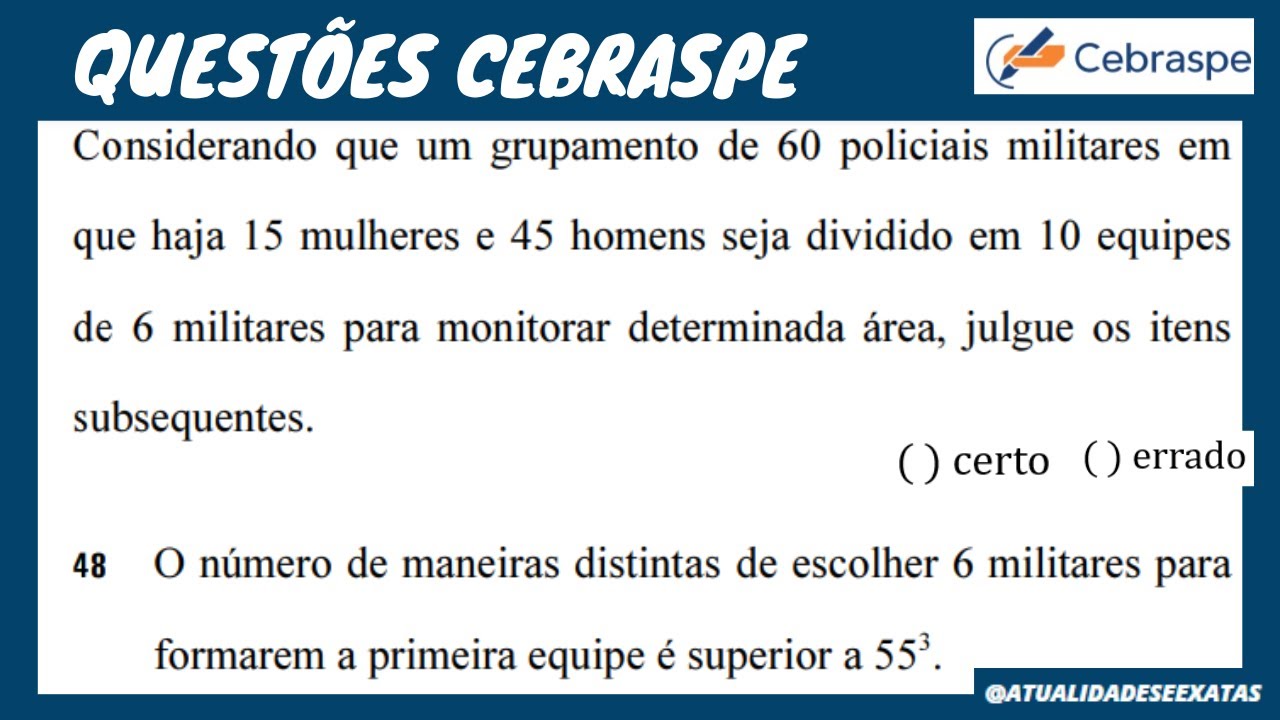 ВОПРОСЫ CEBRASPE - КОМБИНАТОРНЫЙ АНАЛИЗ