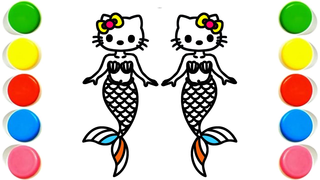 Cute Hello Kitty Mermaid Easy Drawing, Painting and Coloring for Kids, Toddlers