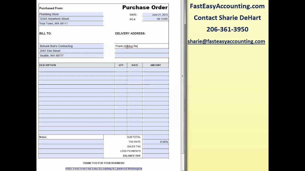 FREE Contractor Purchase Order Template By Fast Easy Accounting