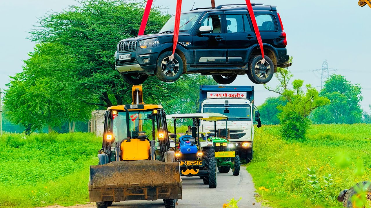 Jcb 3dx loading Mud in TATA Tippers Tractors Swaraj 855 Fe New Holland 3630 Tractor Thar Jcb truck 