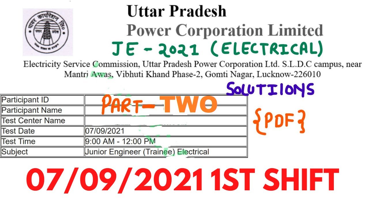 UPPCL JE ELECTRICAL 07/09/2021 PART TWO SOLVED | UPPCL JE 2021