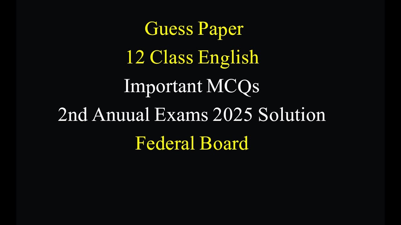 12th Class English SLOs Based Guess Paper MCQs| HSSC 2nd Annual 2025 Federal Board