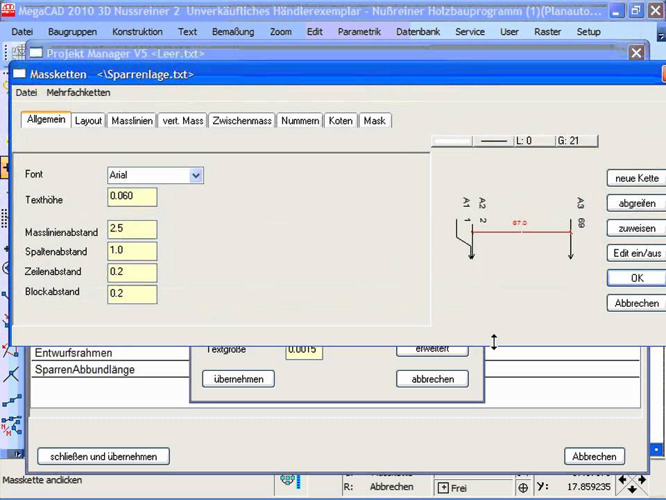 06. Einstellmöglichkeiten der Maßkette im Nussreiner Projektmanager 5.0