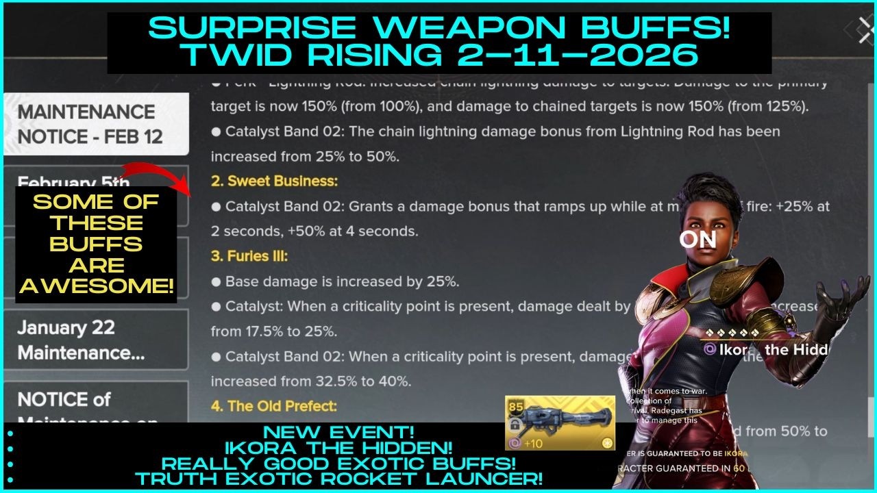 Surprise shadow dropped exotic buffs! Truth Rocket Launcher, and new Events! TWID Rising 2-11-2026