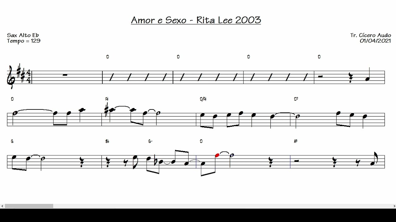 Amor e Sexo - Rita Lee 2003 (Sax Alto Eb) [Partitura playback]