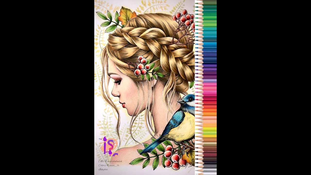 Tuto Dégradés Visage, baies, feuilles. Sur une illustration de Mariola Budek