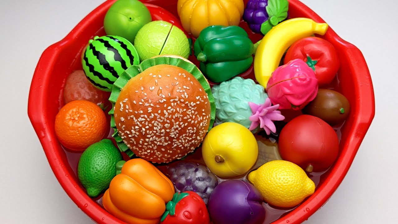 Satisfying Video | Drop Fruits and Vegetables in Red Pool ASMR