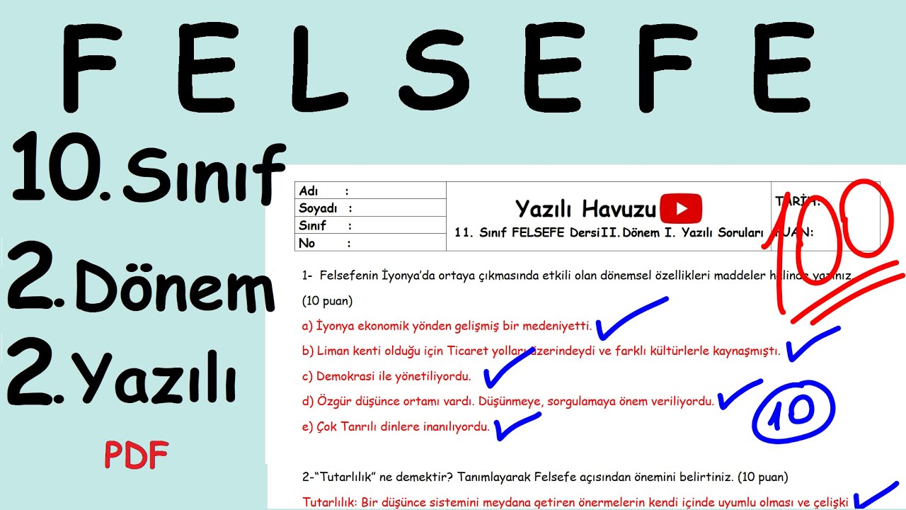 FELSEFE 10. Sınıf 2. Dönem 2. Yazılı hazırlık (test) Soruları (Yazılının PDF si açıklamada) 2022