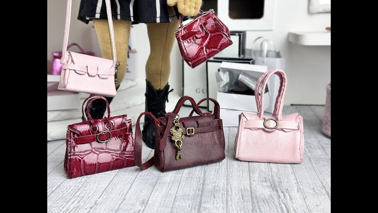 DIY Miniature Leather Handbag for Dolls and Miniature Project. How to make mini bag for dolls
