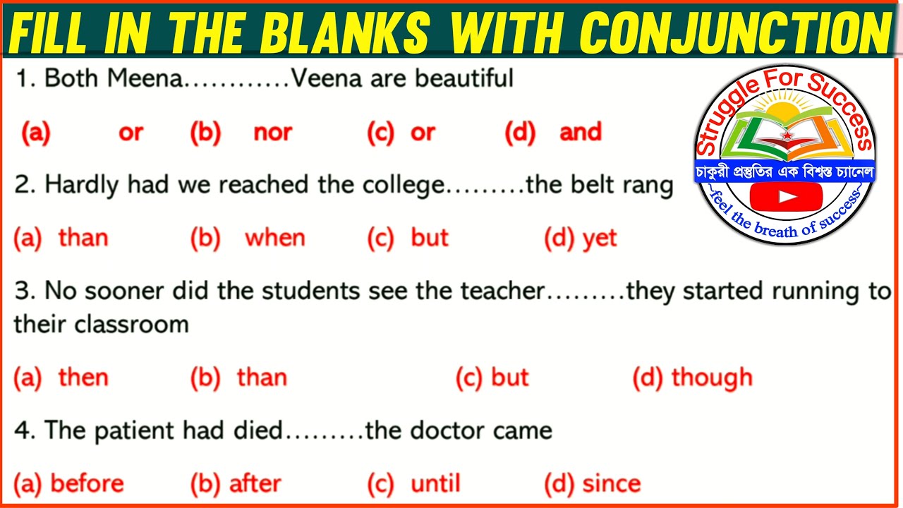 Fill in the Blanks with Correct Conjunction | Fill in the Blanks | English Grammar Practice |