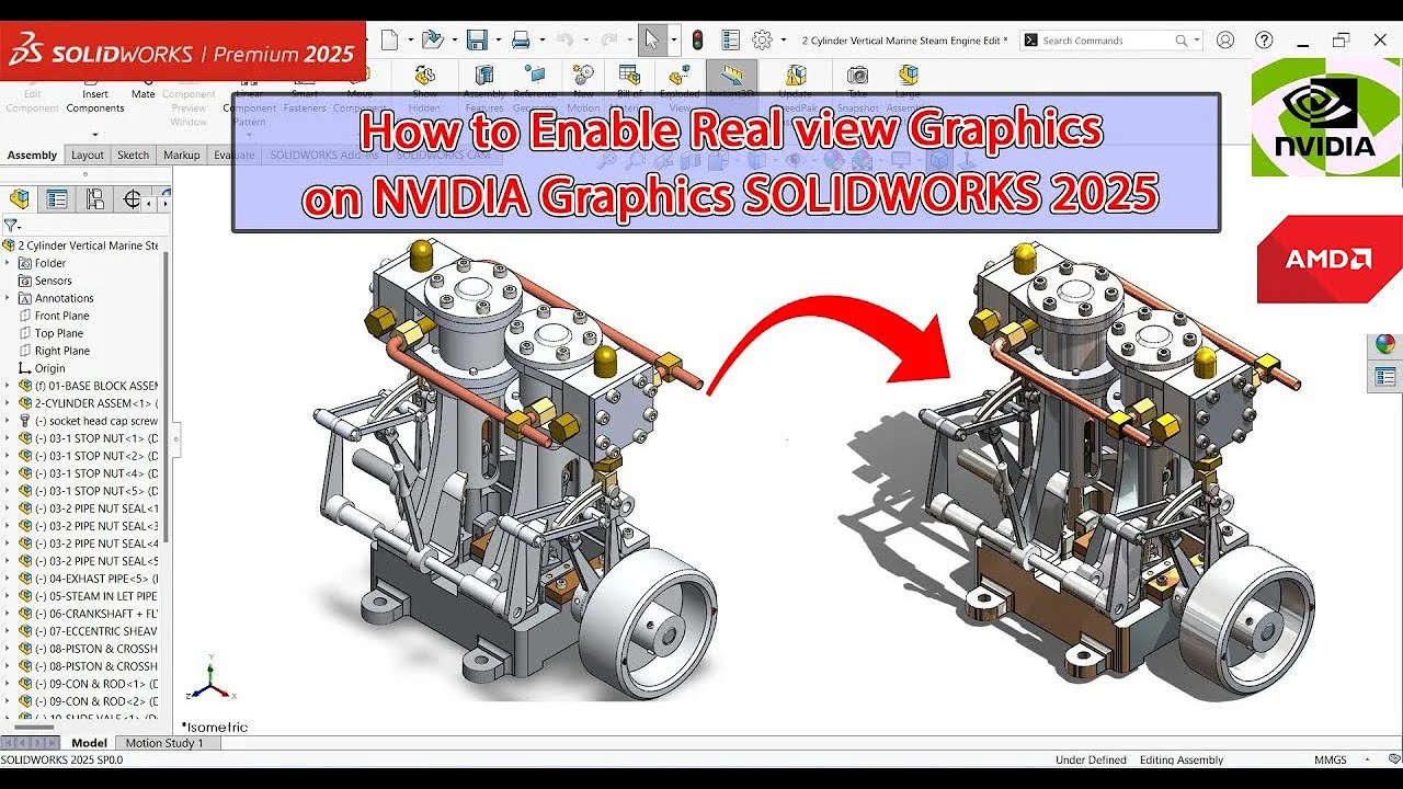 SolidWorks 2025 : How to Enable Real view Graphics on NVIDIA / AMD Graphics