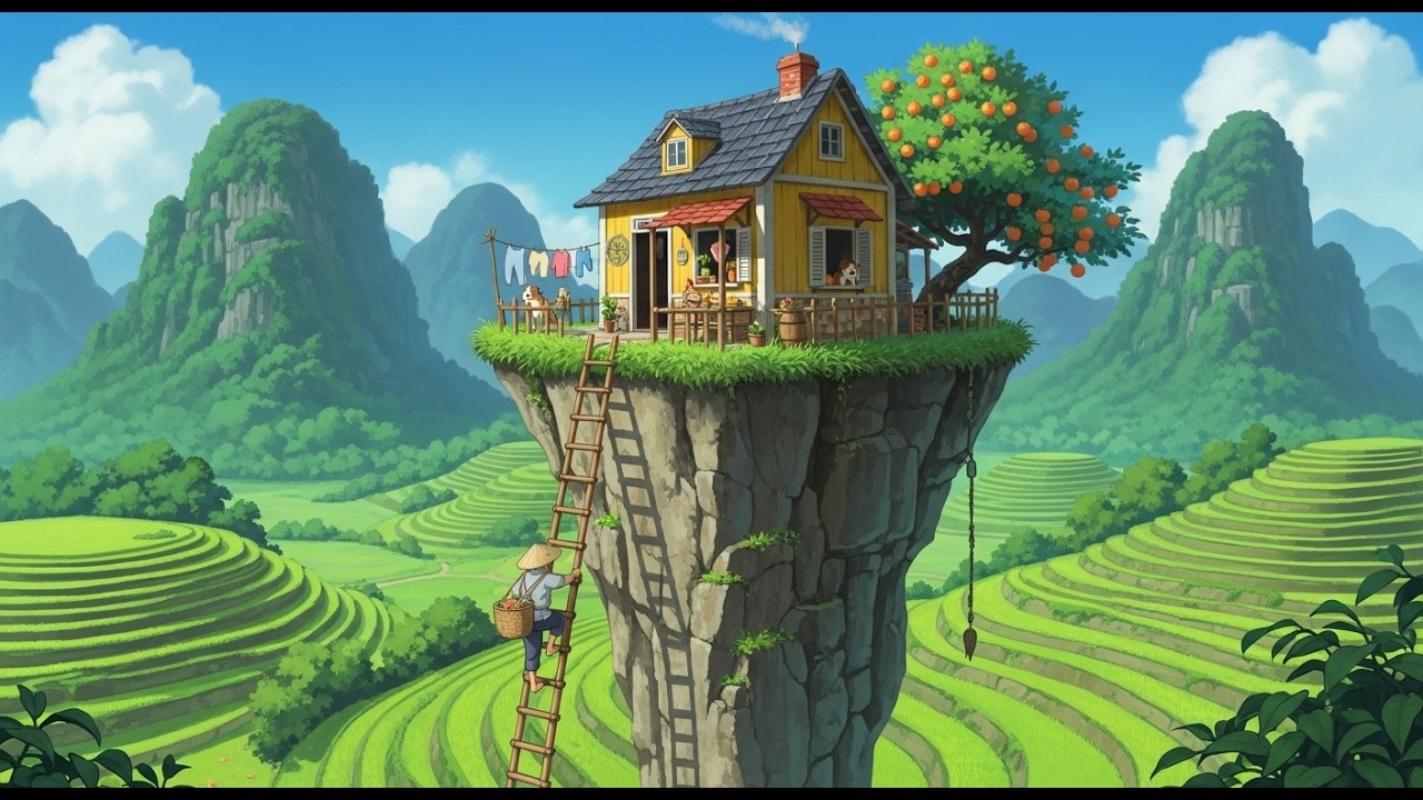 A Dreamy Life On The Mountain Peak House On Windy Days I Ghibli Silent Days | Ghibli-Style