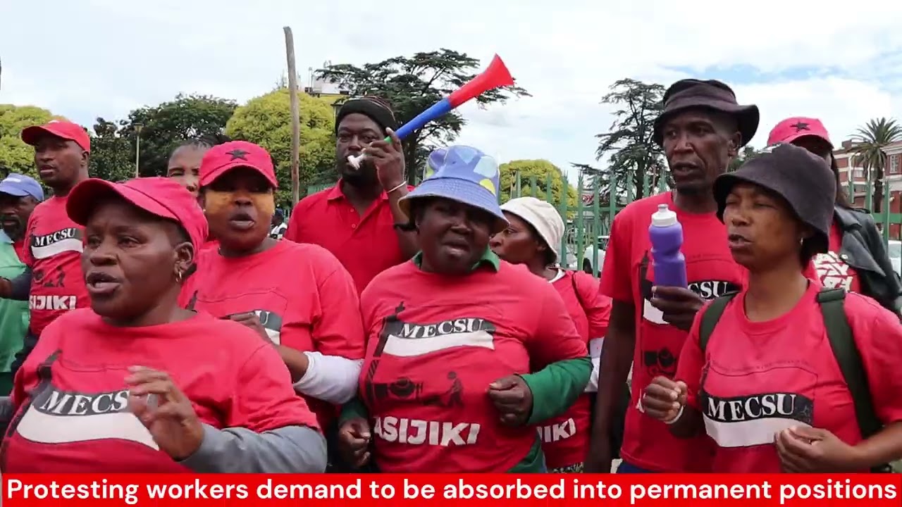 Contract workers protest outside municipal offices