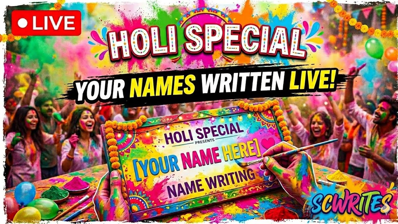 🫟 Holi special live NAMES writing in coloured pencil...