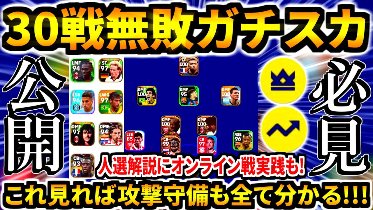 【全部公開!!!】30戦無敗ガチスカッド紹介！使用フォメに人選解説に攻撃守備方法に実践Division1戦も全て解説！【eFootball2023アプリ/イーフト】