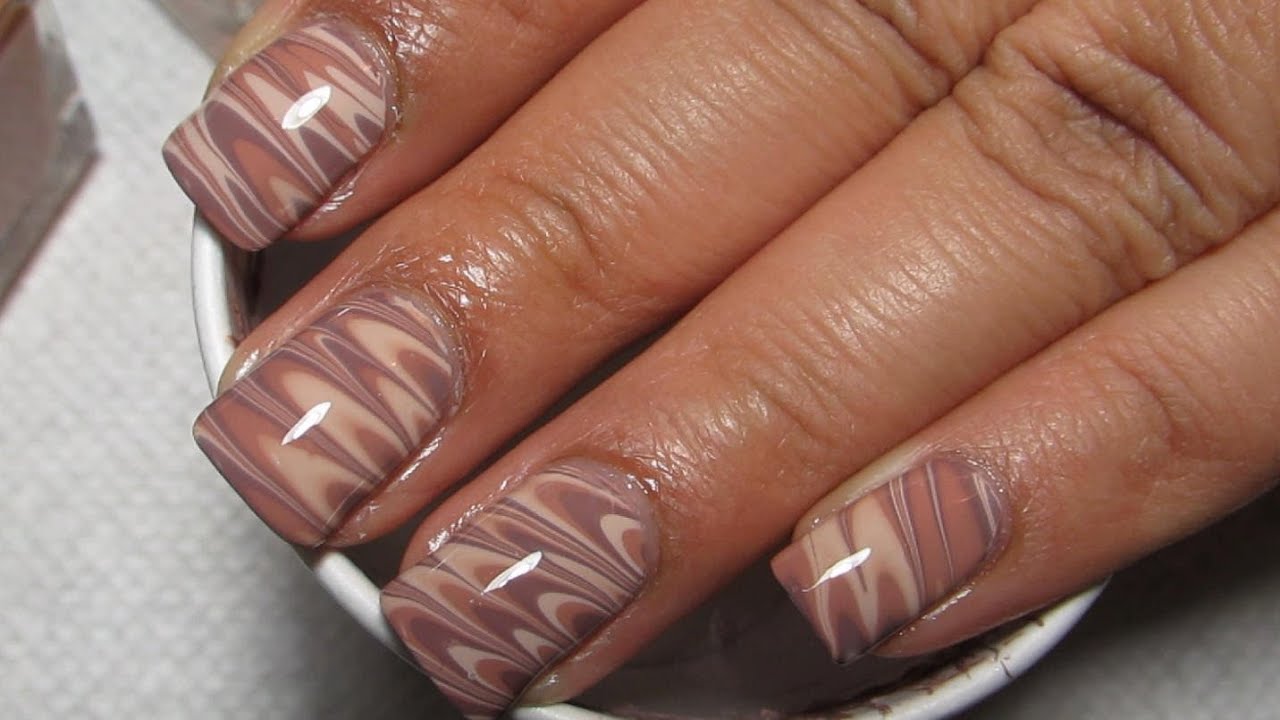 Work Appropriate Water Marble on Short Nails with Neutral Colors Nail Art Tutorial