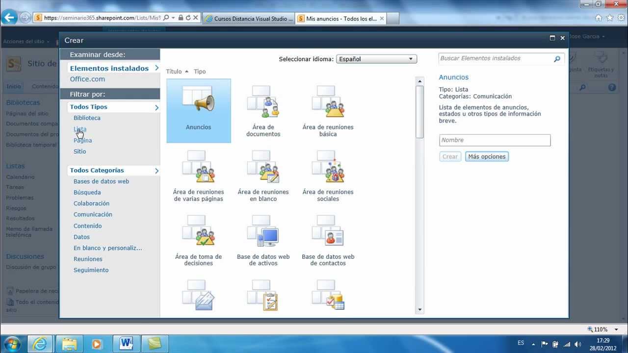 Bibliotecas y listas con Sharepoint Online