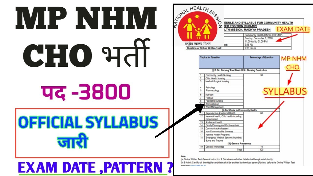 MP NHM CHO -POST-3800 - SYLLABUS जारी - EXAM DATE,PATTERN ,SCHEDULE, EXAM DURATION - सब जानकारी देखो