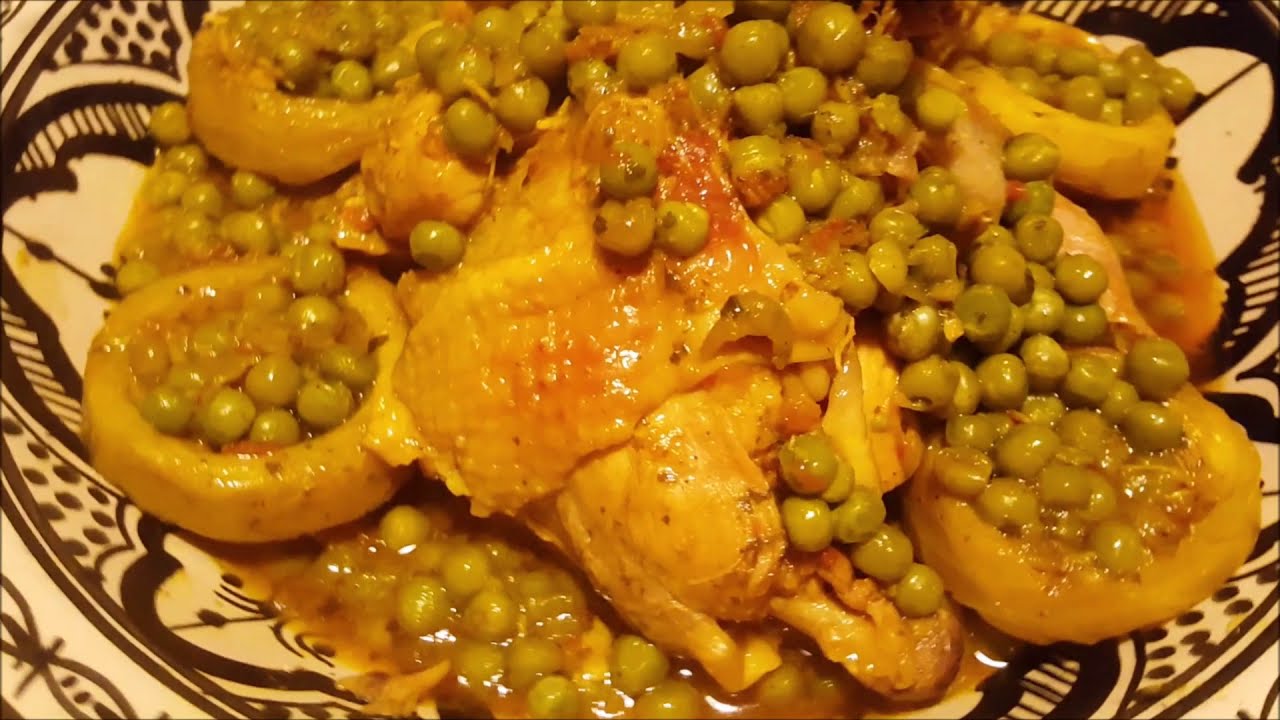 Tajine de poulet aux petits pois et artichauts طاجين القوق والجلبانة
