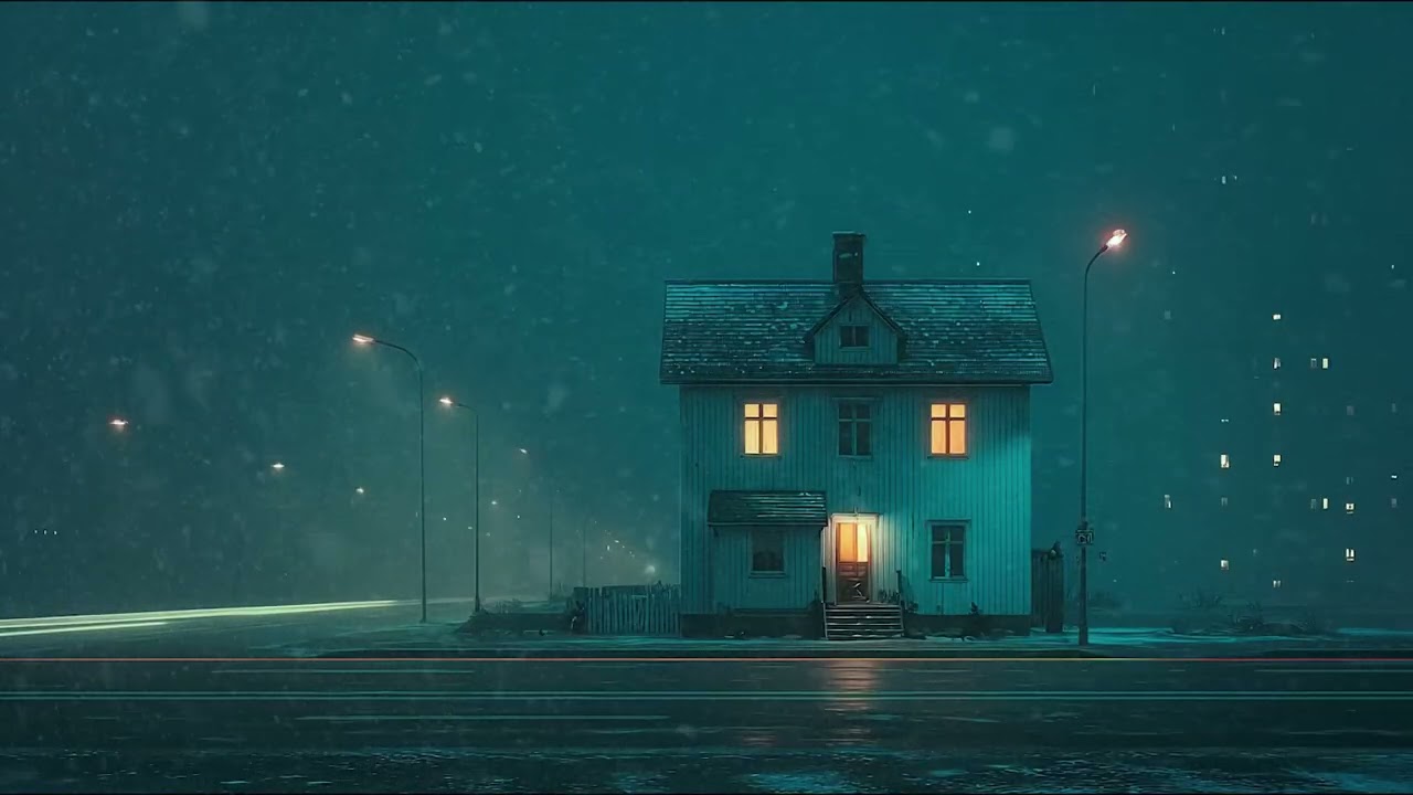 House in an Empty Street During Snowstorm | Blizzard ASMR, Winter White Noise for Sleep