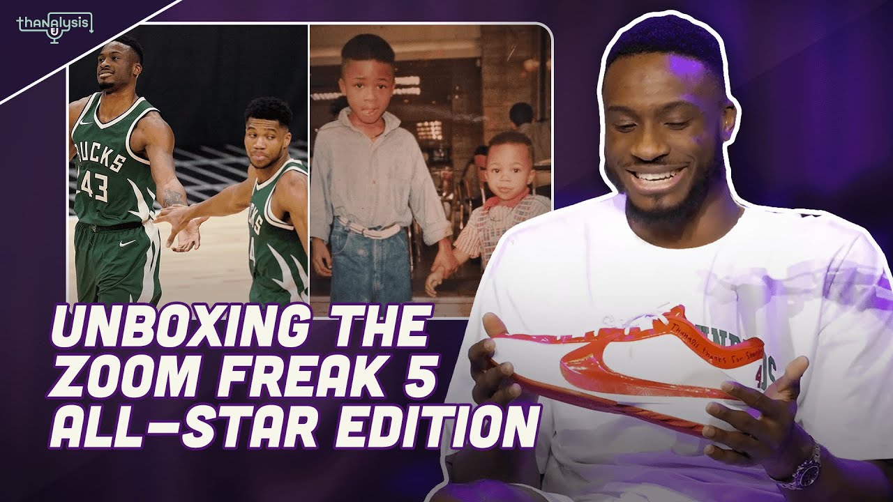 Thanasis Antetokounmpo unboxes a pair of the Nike Zoom Freak 5 All-Star Edition