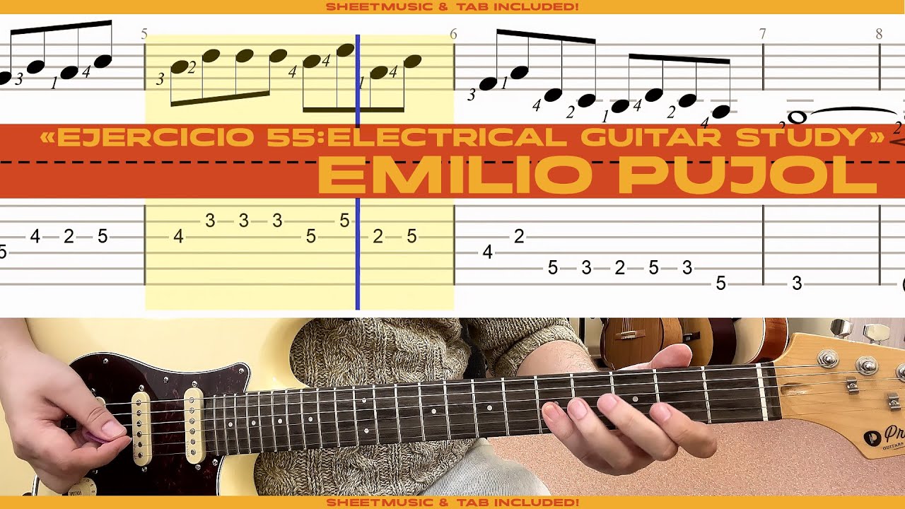 «Emilio Pujol — Ejercicio 55: Electrical Guitar Study | Sheet Music & Tab Included!»
