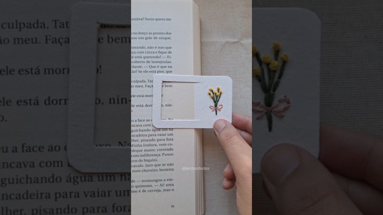 Marcador de p&aacute;ginas bordado &agrave; m&atilde;o em papel #livros #booktube #marcapaginas #manualidades