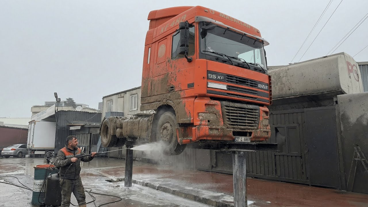 Muddy DAF 95 XF Rescue 🚿 | Real Heavy Truck Pressure Wash ASMR | Car Wash Beast