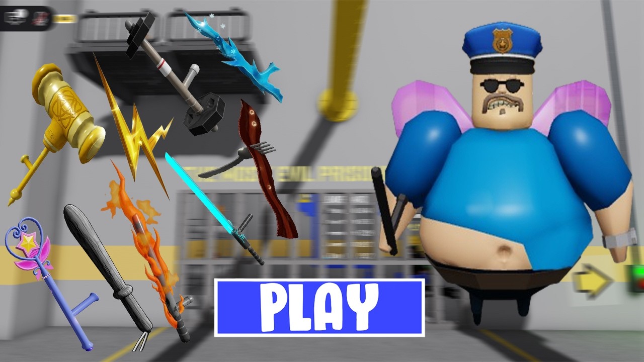 PIRATE BARRY HARD MODE UPDATE - PLAYING WITH ALL 9 NEW POLICE BATONS POWERUPS in Barry's Prison Run