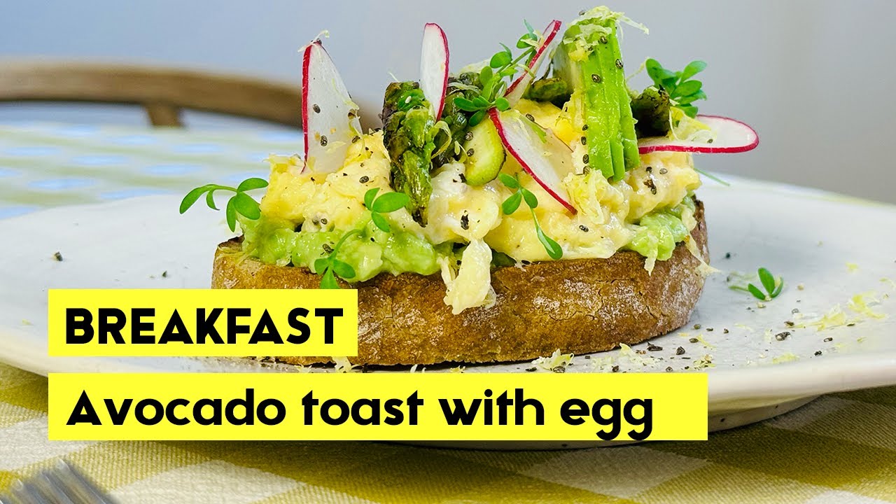 Avocado toast with egg and asparagus