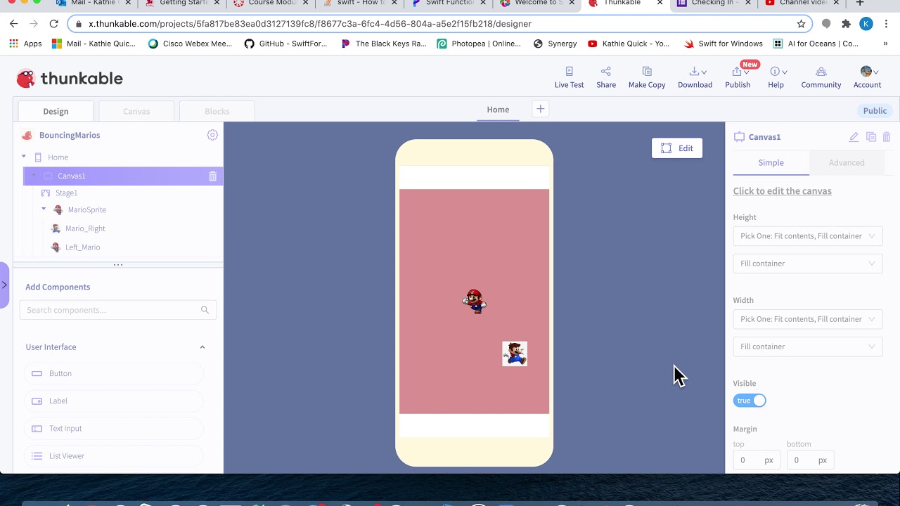Thunkable (part 9): Adding a canvas and sprites