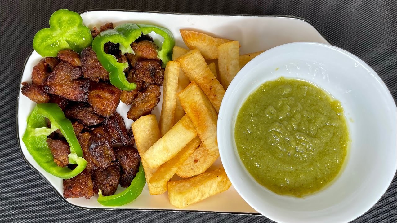 Delicious Fried Pork meat with Yam chips recipe| Ghana Street Food
