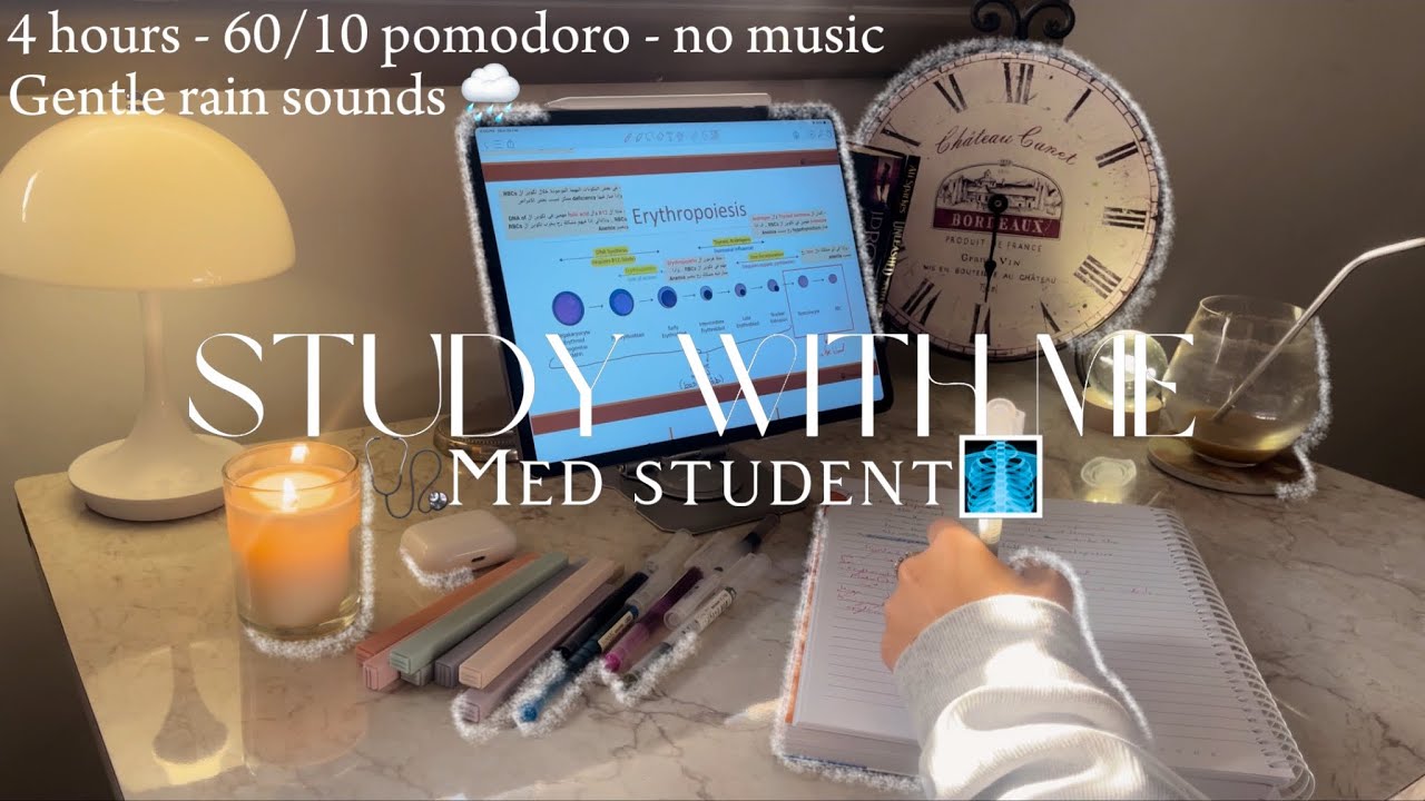 Study with me 4 hrs 🩺| Medical student - 60/10 pomodoro - note-taking 📝