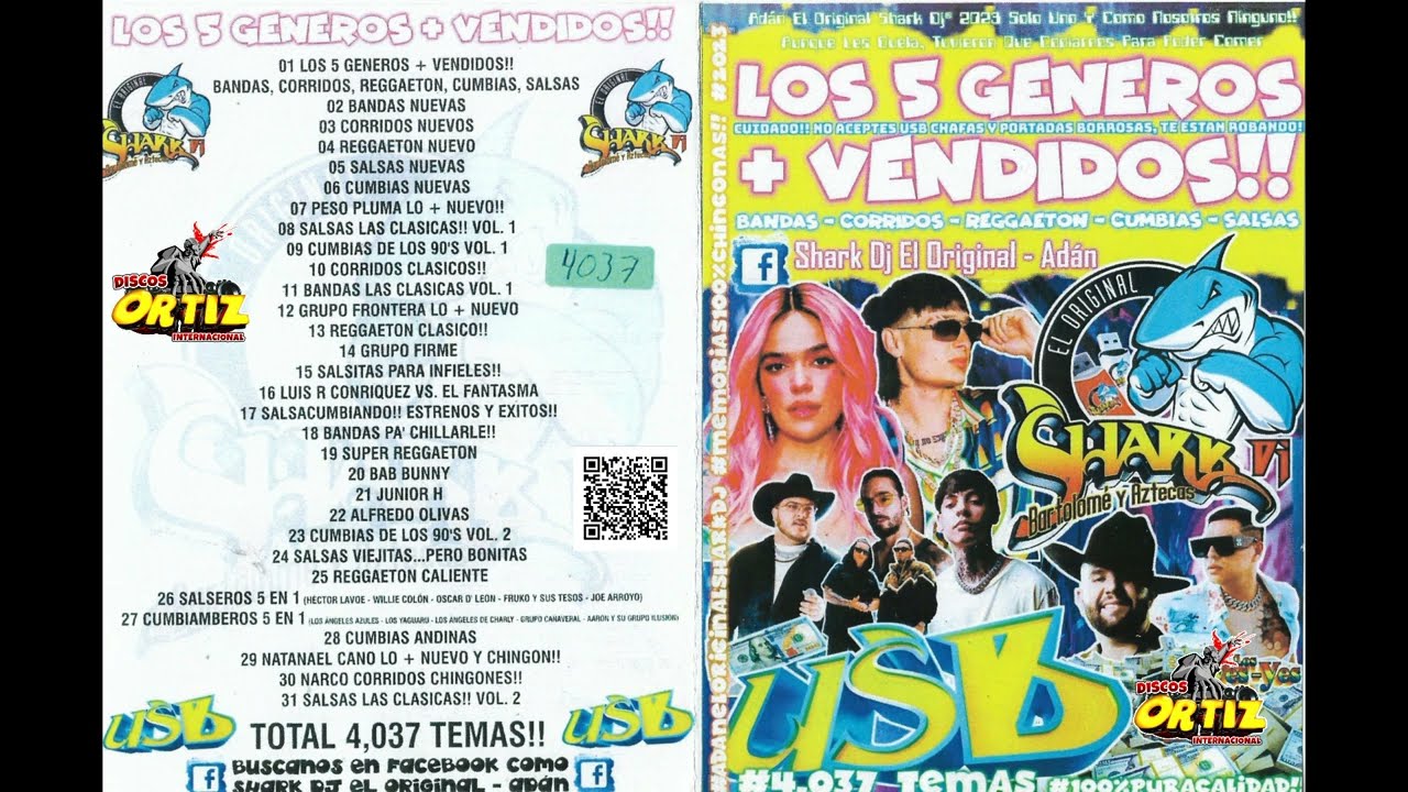 USB LOS 5 GENEROS + VENDIDOS!! SHARK DJ---Discos Ortiz 2023