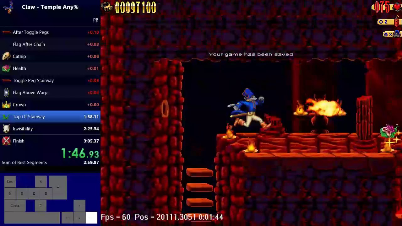 Claw - level 14 - Temple any% speedrun in 3:00.19 (WR)
