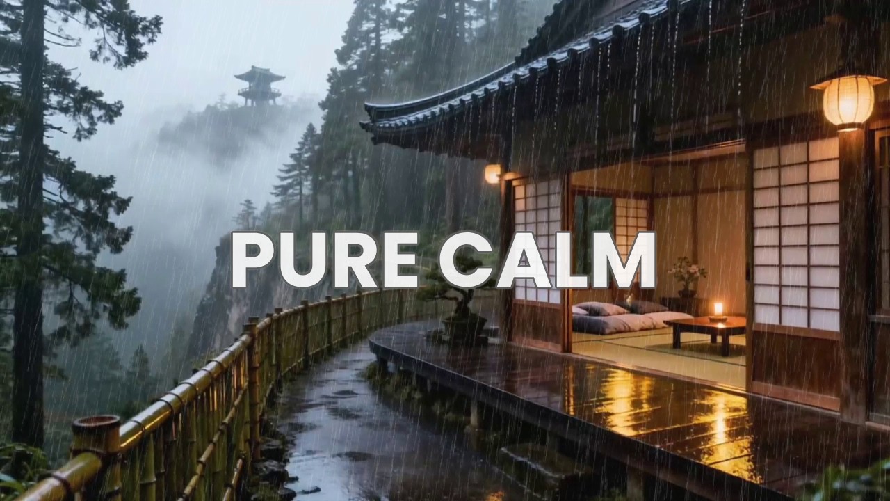 12 Hours Pure Serenity Misty Rain at Cliffside Zen Room with Pagoda View for Better Sleep 🌫️